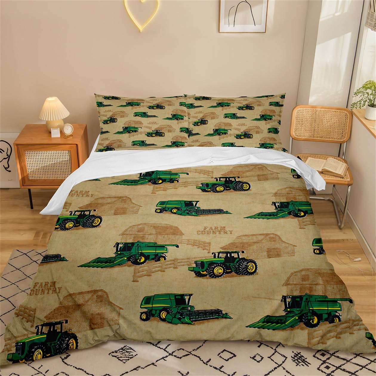 Traktor Bettwäsche 155x220, Passender Traktor Bettbezug zum Bauernhof, Bettwäsche Sets für Teenager und Kinder, Mikrofaser Bettbezug mit Kissenbezug, Warm und Bequem