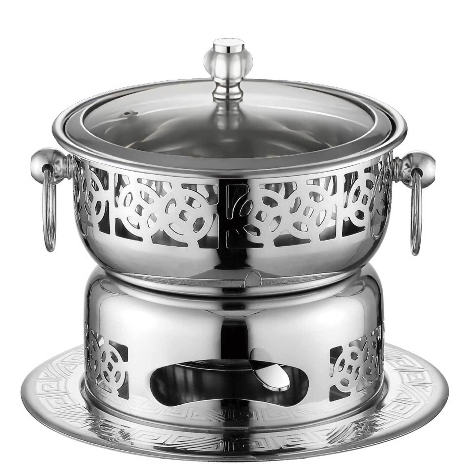 Pentola calda in acciaio inox con coperchio – Pentola portatile per alcol per fornello a buffet, design diviso, facile da pulire, ideale per cucina, catering e sala da pranzo