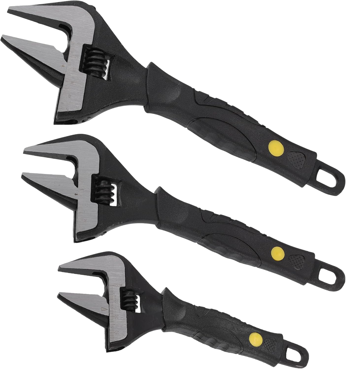 Motoforti Universal Adjustable Spanner Wide Jaw Opening Wrench Automotive Tool Set, 6" 8" and 12" Size Max Jaw Width 34mm 36mm and 60mm, Steel, Black