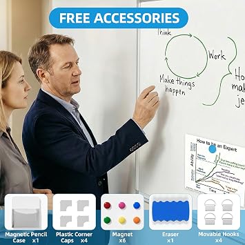 VOWNER 72x48 Magnetic Dry Erase Board for Wall,Hanging Mounted Whiteboard with Silver Aluminum Frame, Includes Eraser, Tray and Magnets,Large Foldable Portable Whiteboard for Home, Office, School