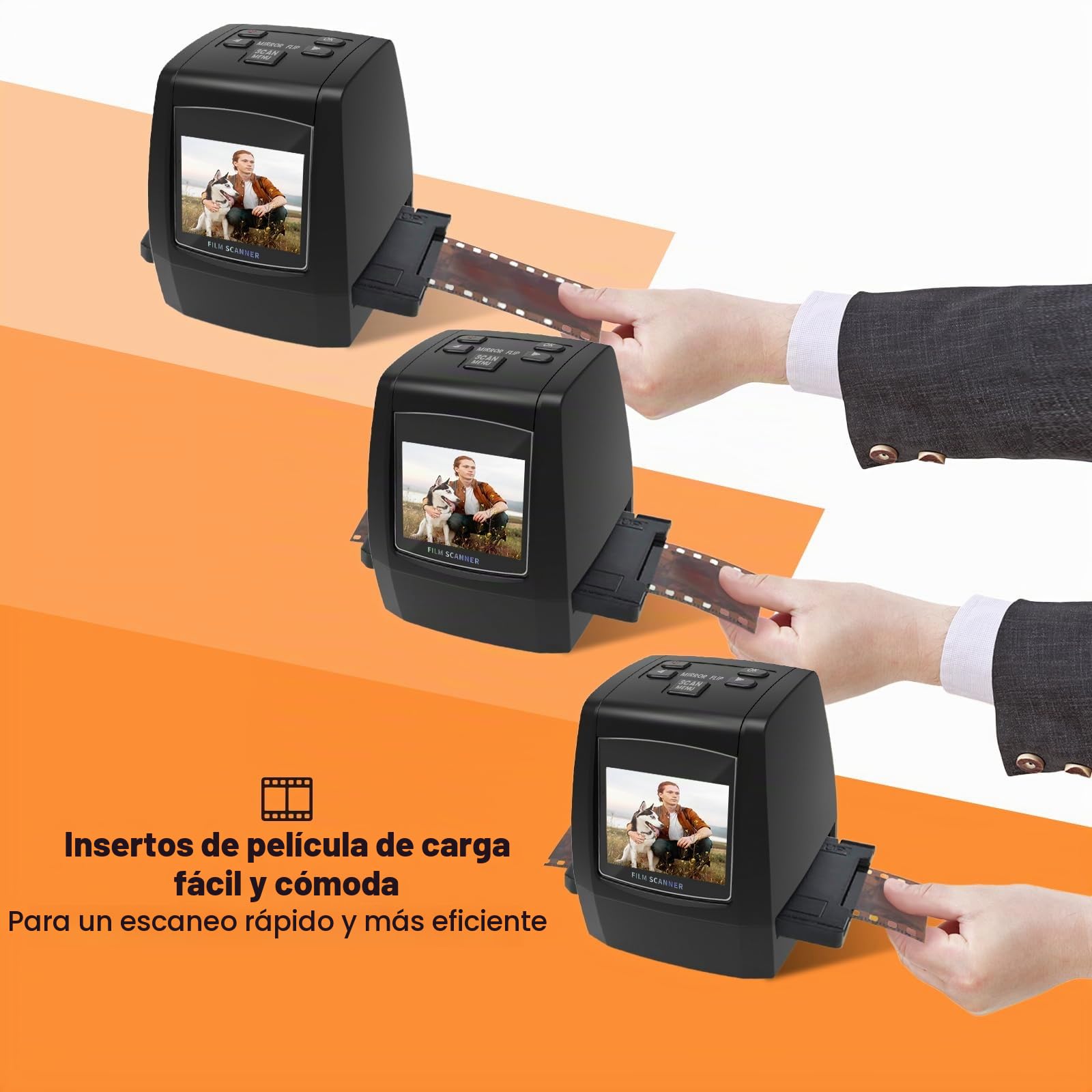 Escáner digital de diapositivas, escáner de diapositivas independiente y escáner negativo Convierte negativos y diapositivas de película de 35 mm, 126, 110, Super 8 y 8 mm en imágenes JPEG, pantalla