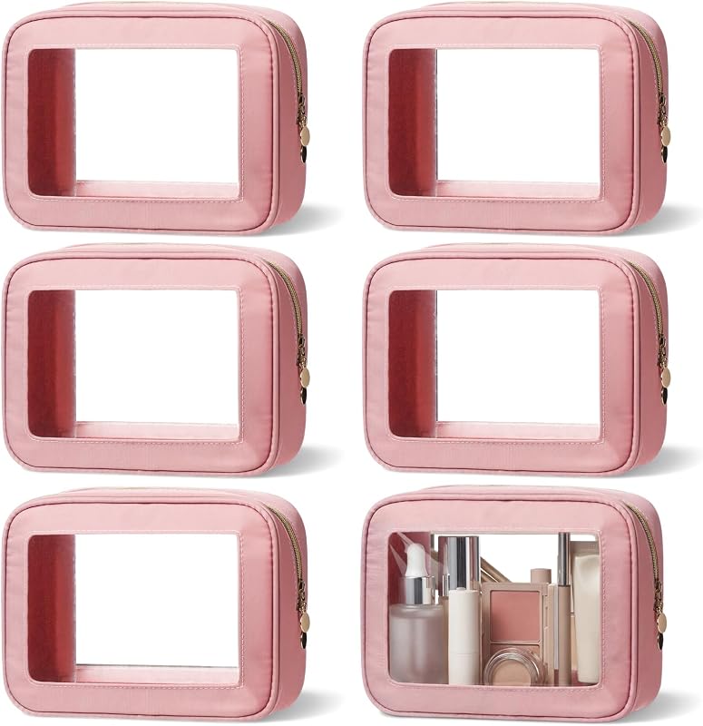 Necessaires de maquiagem Abbylike com zíper, transparentes, Nude Pink, pacote com 6, 21 x 15 x 6 cm