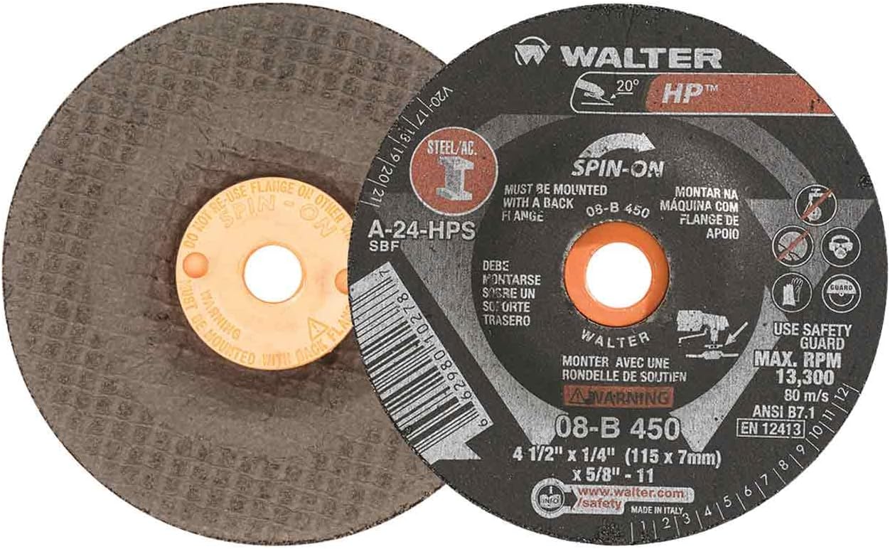 Walter 08B450 4-1/2x1/4x5/8-11 HP Spin-On High Performance Grinding Wheels Type 27S Grade A-24, 20 pack