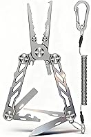 Vista 1 de HOOK-EZE Alicates de pesca plegables, multiherramienta 5 en 1 resistente al agua salada con cortadores de línea de tungsteno, removedor de ganchos