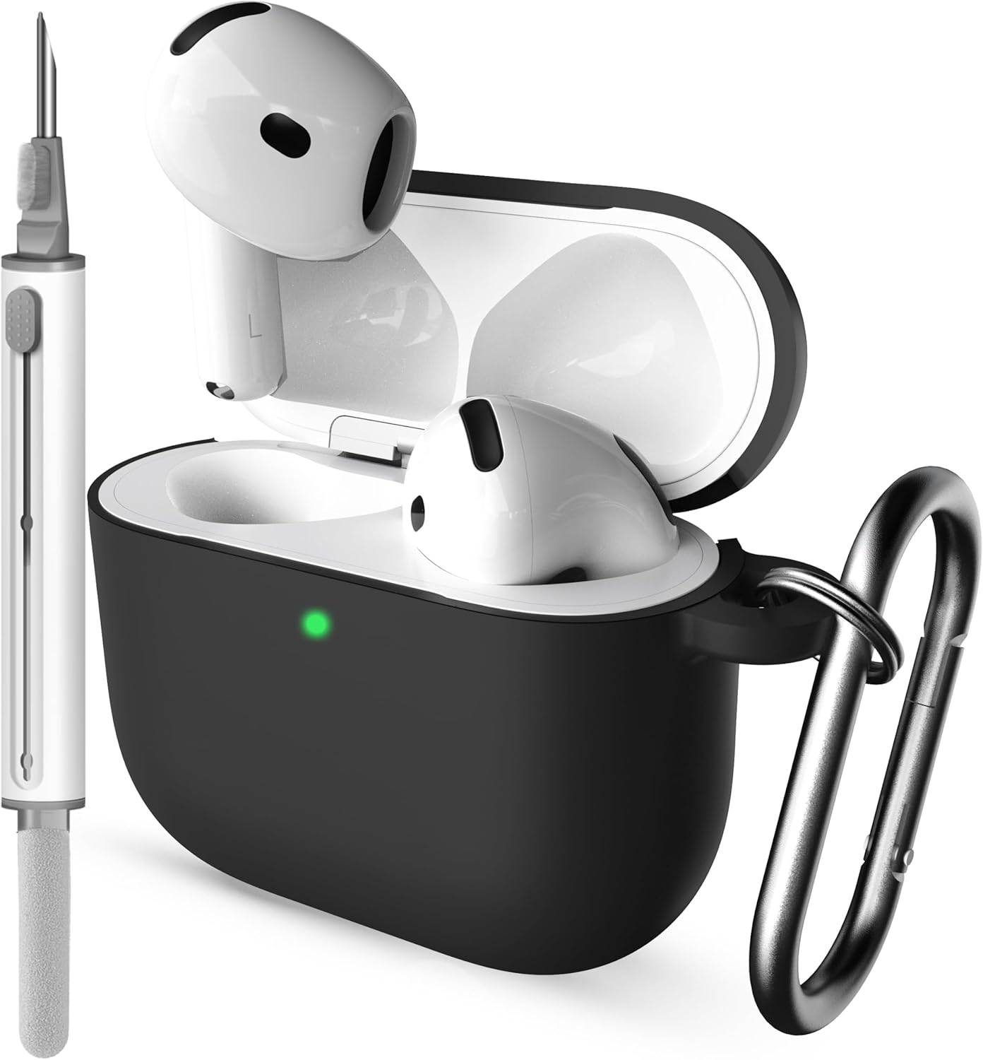 DamonLight Case for AirPods with Cleaner Kit Shockproof Protective Soft Silicone Case Cover with Keychain for Apple Airpods 4th Generation 2024 Released (Black)