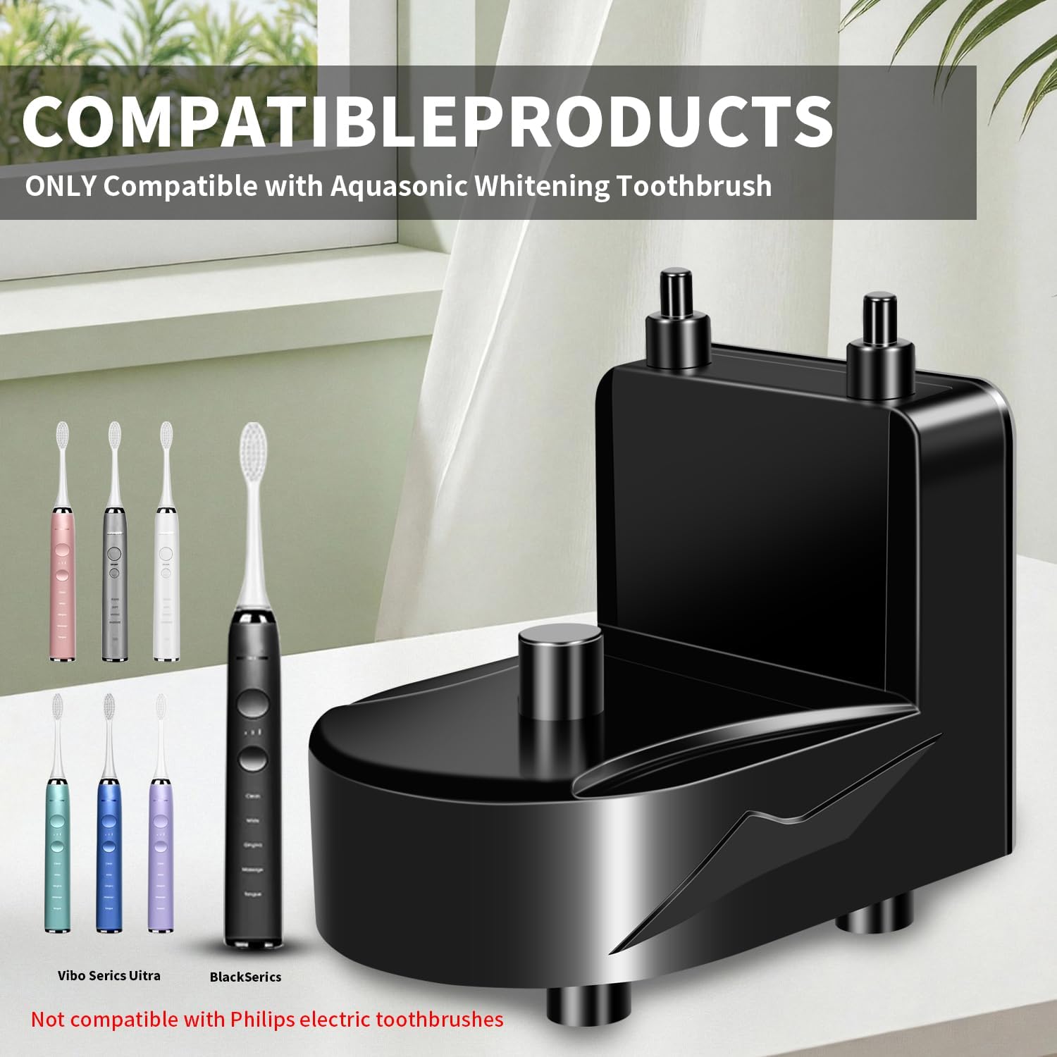 Electric Toothbrush Charger for AquaSonic Electric Toothbrush, Wireless Wall Charger for AquaSonic Black Series/AquaSonic Vibe Series Toothbrush, Save Space/Waterproof/Portable (White)