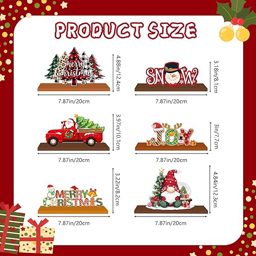 Miniatura 2 de 6 piezas de decoración de mesa de madera de Navidad, letrero de mesa de madera para centro de mesa, decoración de mesa de Feliz Navidad con letra,