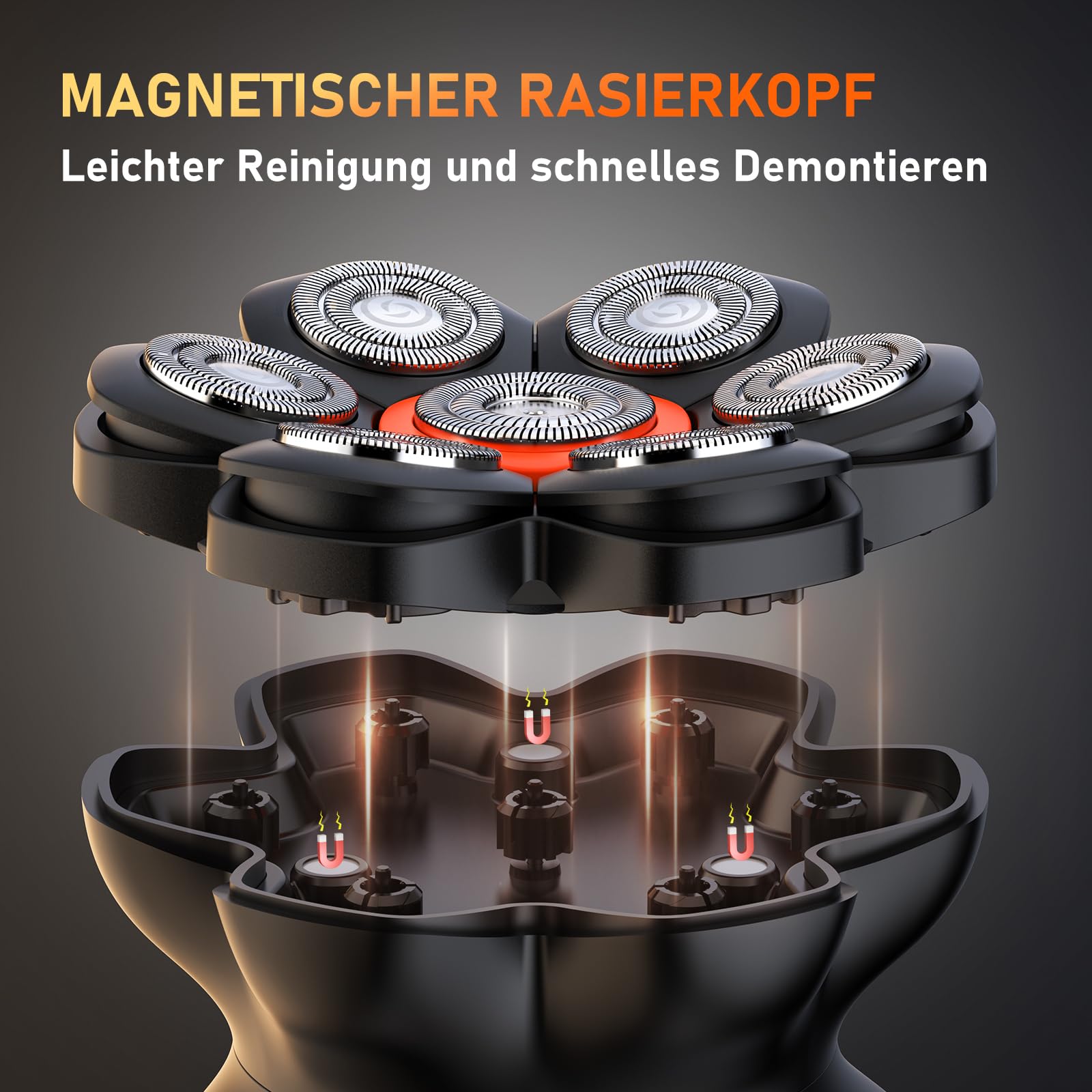 MAXGROOM Glatzen Rasierer Herren, 7D Flexibler Glatzenrasierer, Wasserdichter Kopfrasierer Glatze mit Magnetische Kopf, Lange Batterielebensdauer, Leicht zu Reinigen Head Shaver,Rotationsrasierer