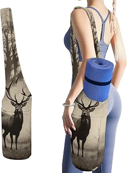 Abstract Tree Elk Picture Yoga Mat Bag Long Tote Yoga Bag with Large Side Pocket Yoga Mat Carrier Fit Most Size Mats