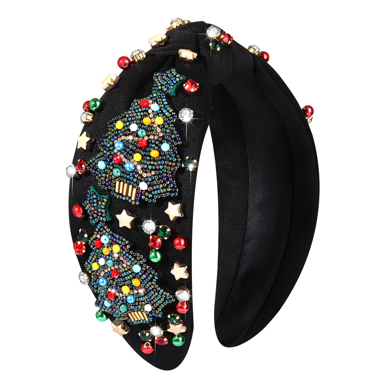 vokone Christmas Headbands for Women Beaded Christmas Tree Headband Star Crystal Jeweled Knotted Headband Holiday Party Headwear Accessories Gifts (