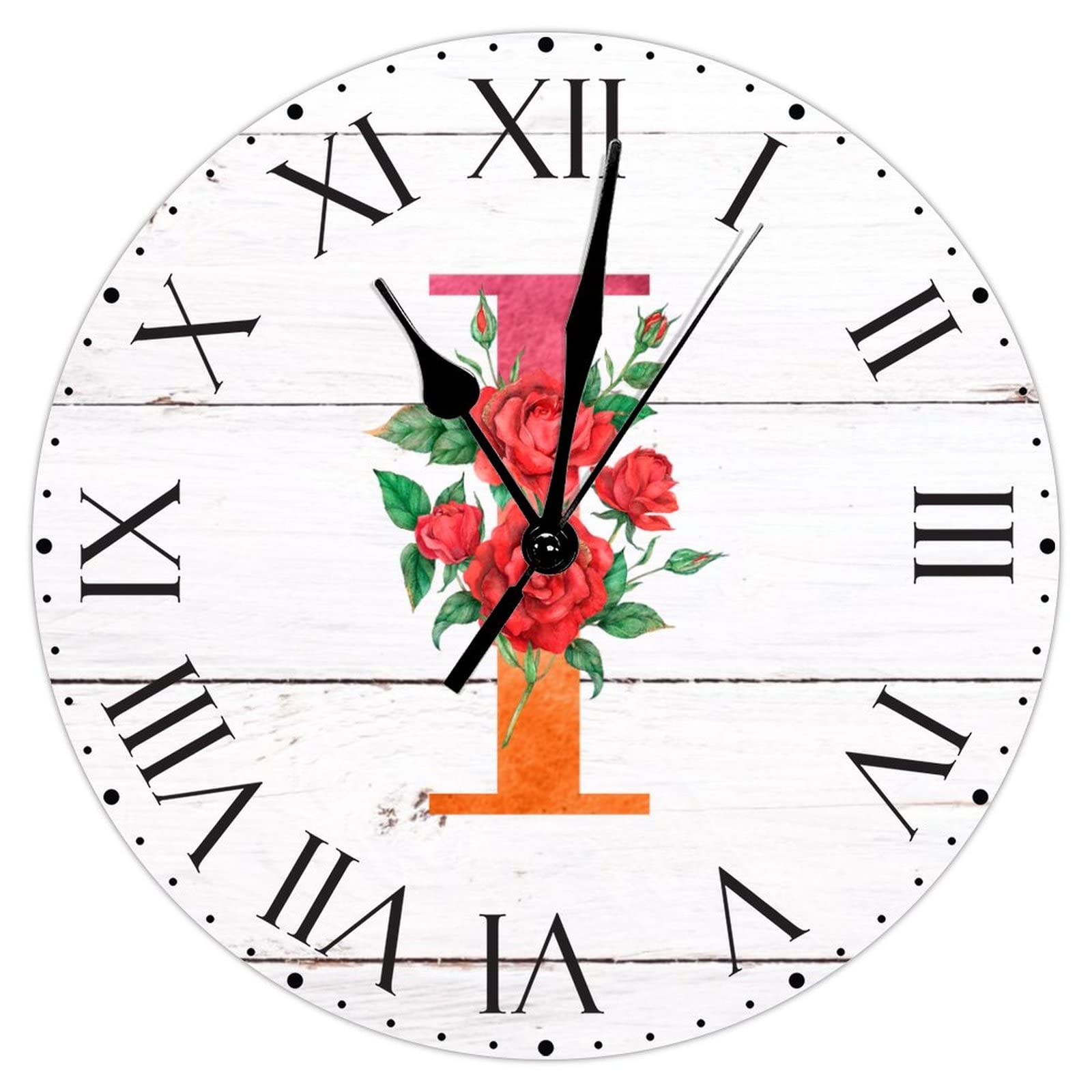 Horloge murale en PVC avec chiffres romains et monogramme vintage pour maison