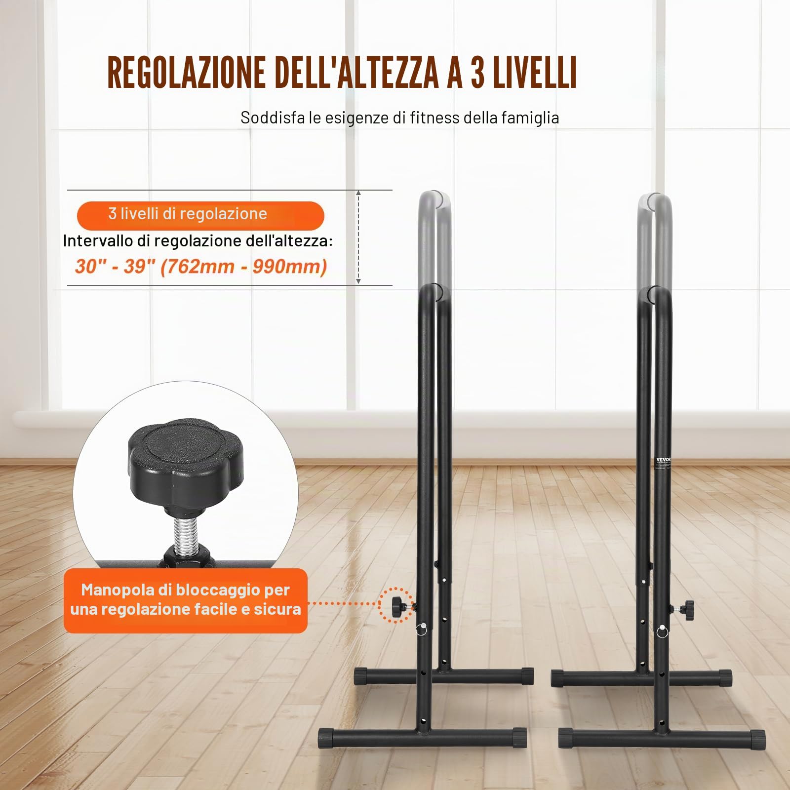 VEVOR Barre di Trazione Altezza Regolabile, Carico 200 kg per Fitness Dip Bar Station, Stabilizzatore, Parallele Push-up Stand, Parallele Barre per Allenamento Forza da Palestra da Casa