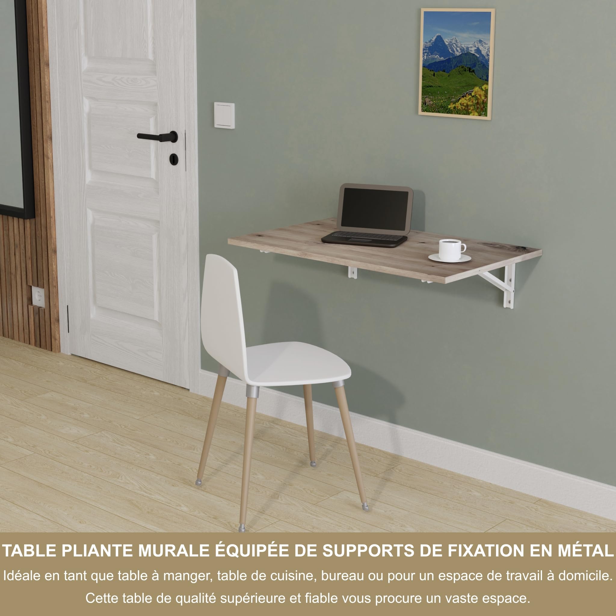 KDR Table Murale Pliante 80 x 50 cm – Table Rabattable Murale Gain de Place, Bureau Pliable, Table de Cuisine ou Salle à Manger, Table Murale pour Petit Espace, Montage Mural Polyvalent (Chêne noueux)