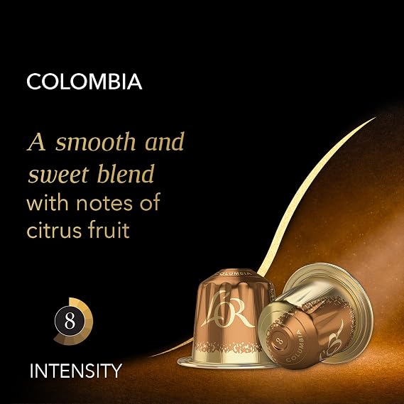L'OR Espresso Capsules, 100 Count Colombia, Single-Serve Aluminum Coffee Capsules Compatible with the L'OR BARISTA System & *Nespresso Original Machines