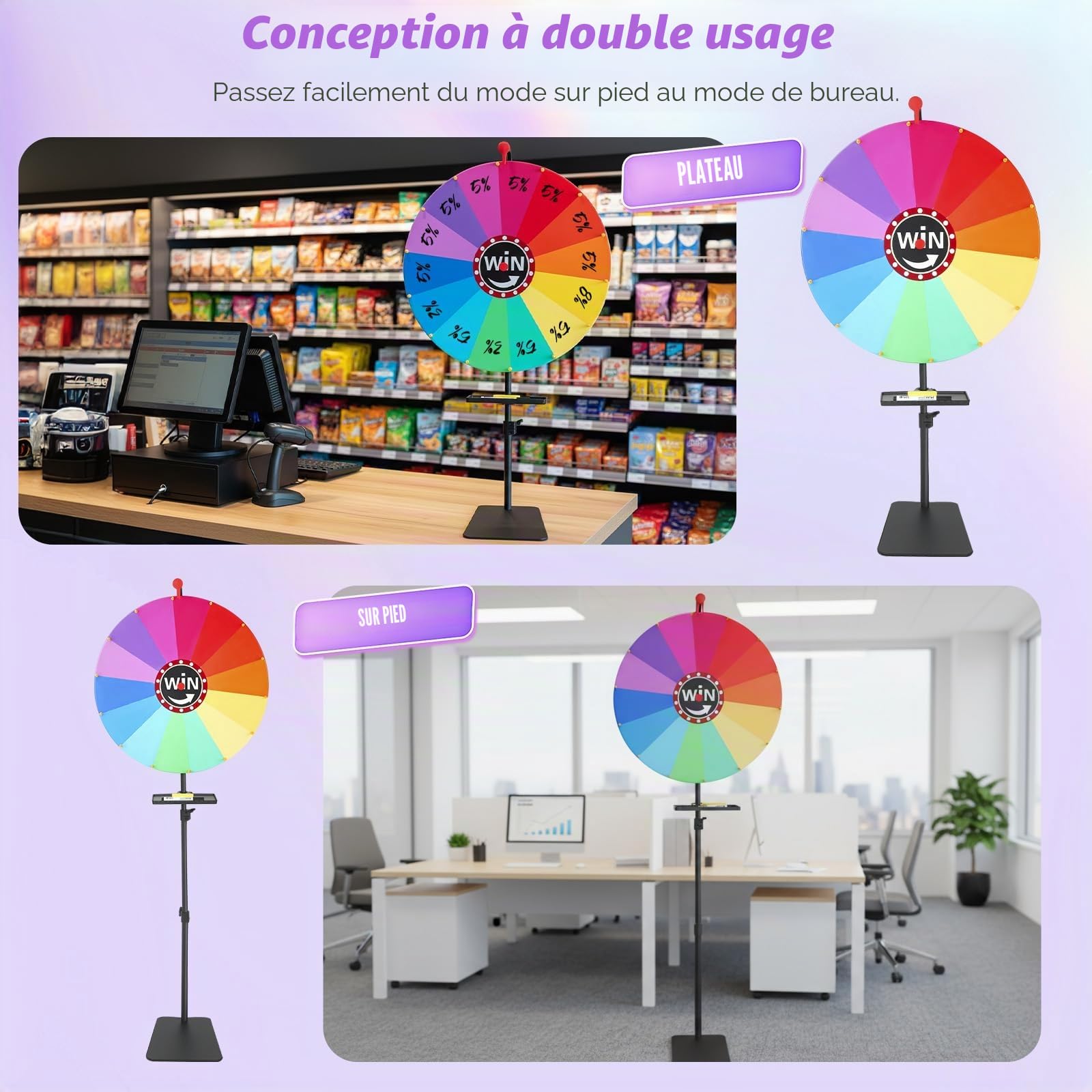 Roue De La Fortune De 61 Cm,Grand Format,14 Couleurs,avec Gomme Et Marqueur,Réglable De 85 Cm À 160 Cm,Roue De Loterie Idéale pour Les Carnavals,Événements,Fêtes,Jeux De Mots