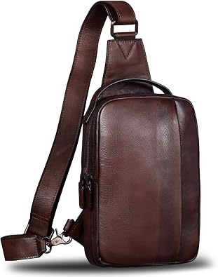 Genuine Leather Sling Bag for Men and Women Vintage Real Leather Sling Backpack Shoulder Crossbody Bags Chest Purse