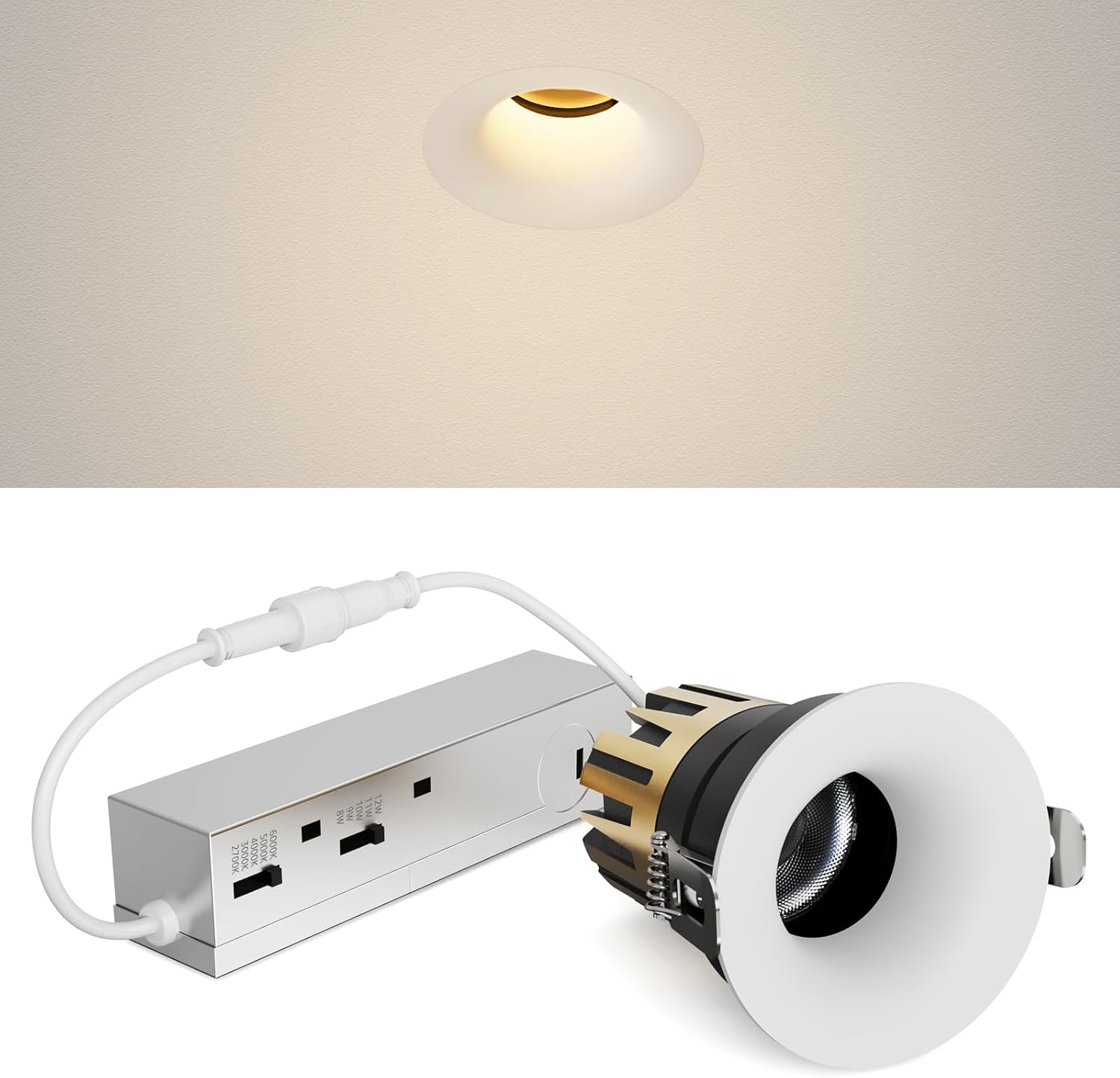 3 Inch Slim Trimless Recessed LED Spotlight, 10W LED Slot Aperture Recessed Light with White Finish, 5 CCT Adjustable Downlight with Junction Box, Replaceable GU10 Light Bulb (TRIAC/24°/Ra90)