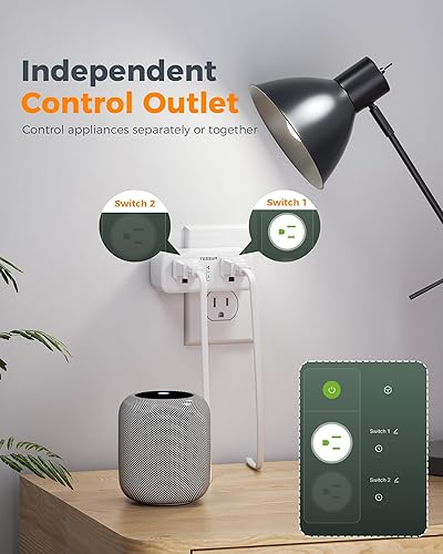 Miniatura 4 de TESSAN Paquete de 2 enchufes inteligentes, toma inteligente WiFi con enchufes dobles, compatible con Alexa y Google Home, toma de control remoto con