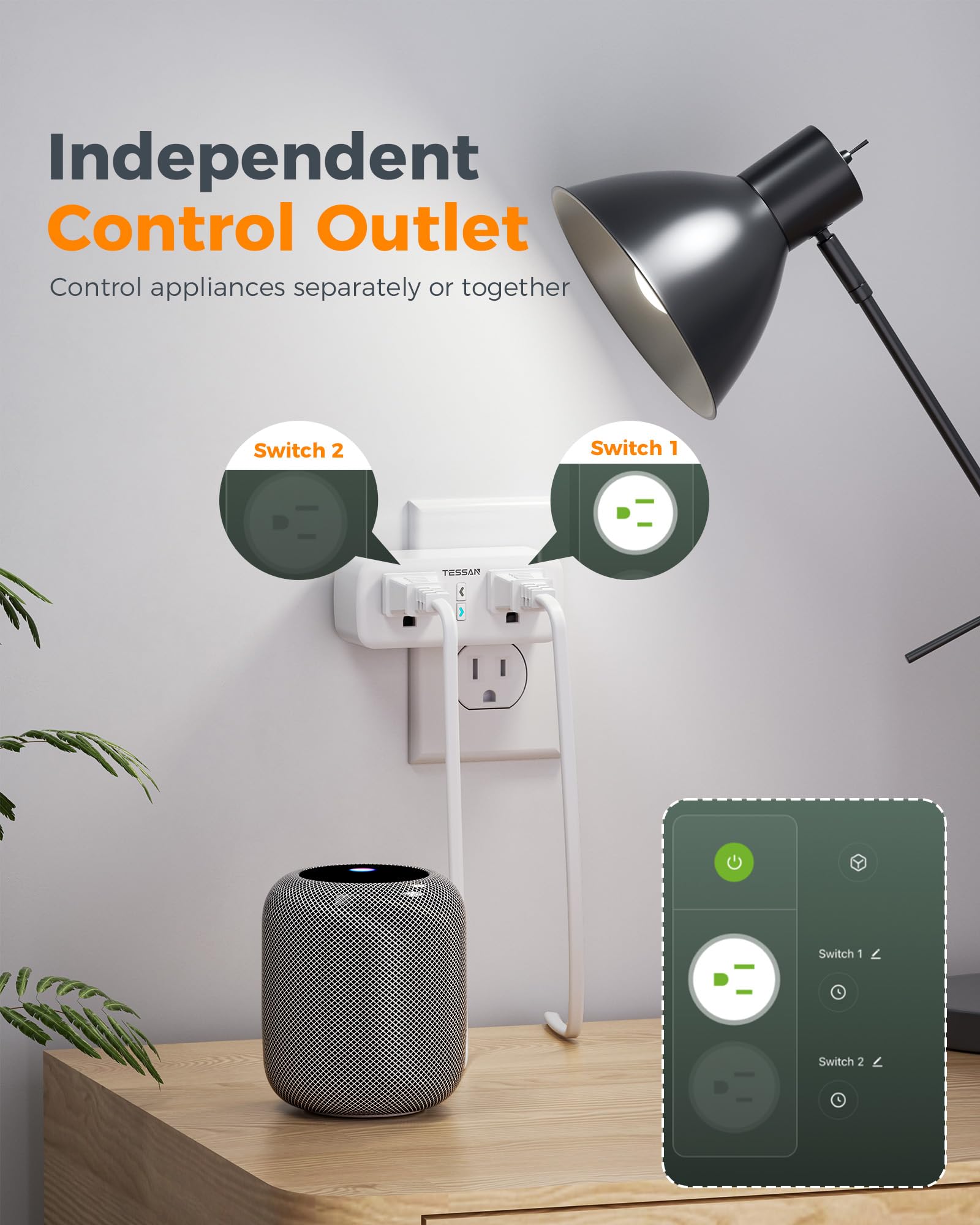 TESSAN 2 Pack Smart Plug WiFi Smart Outlet with Dual Sockets Compatible with Alexa and Google Home Remote — view 4