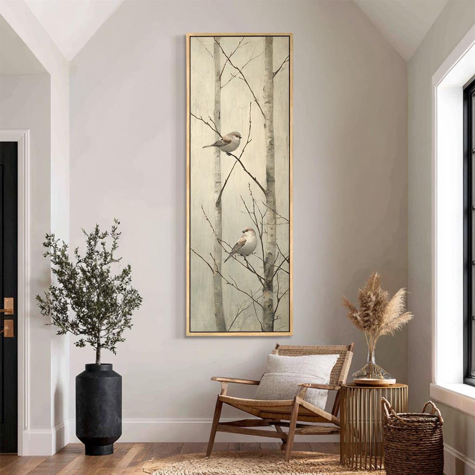 XBTYKPB Moderne minimalistische Dekoration, abstrakter Vogeldruck, großes vertikales Gemälde, hohes, dünnes Leinwandbild, Tierposter (70 x 210 cm/Innenrahmen)