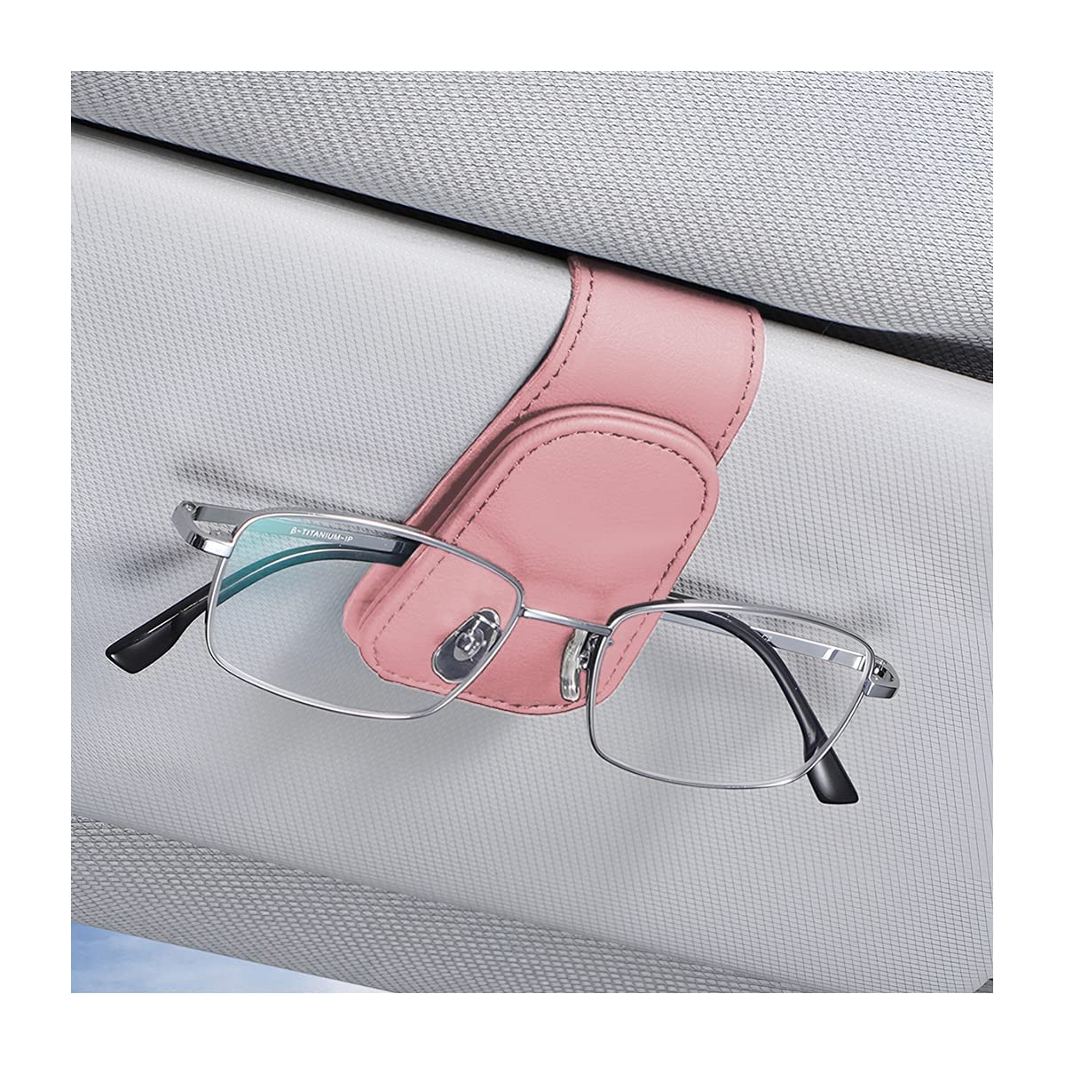 AICEL Sunglasses Holders for Car Sun Visor, Leather Magnetic Clip, Pink
