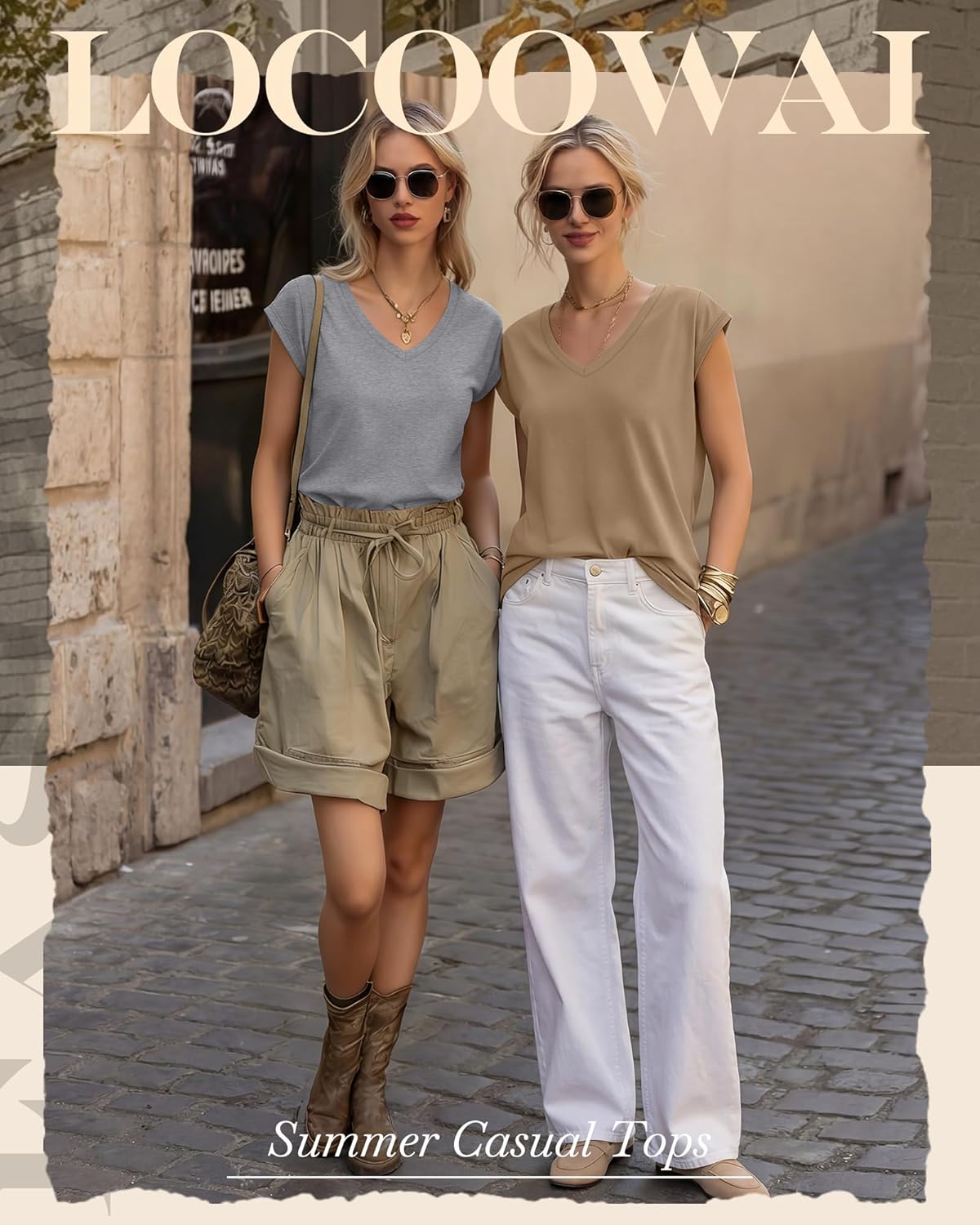 4 Pack Women's V Neck T Shirts, Cap Sleeve Tops Casual Summer Tshirts Solid Color Basic Tees - Image 4