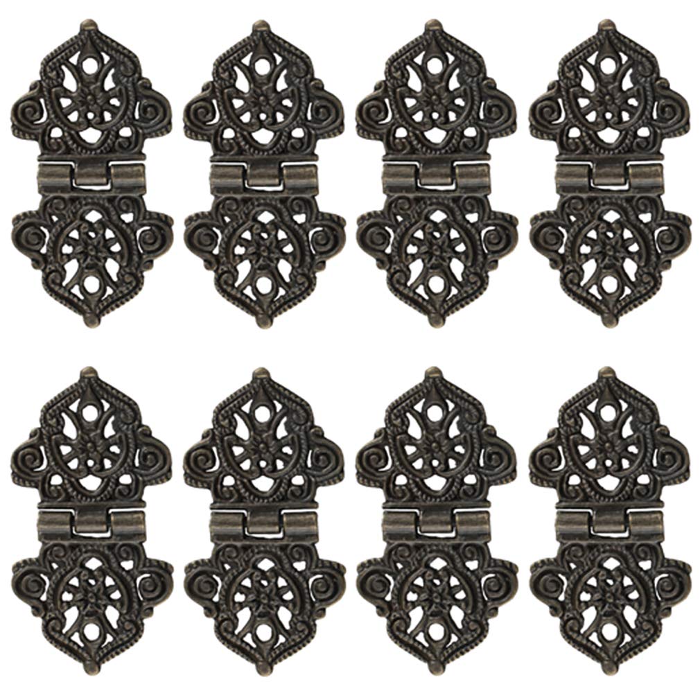 Cutoop Bronze 8Pcs Vintage Zinc Alloy Antique Bearing Hinges Hollow Floral Internal Doors Bookcase Cabinet Metal Casement Hinge Furniture Accessories, Smooth & Mute Movement