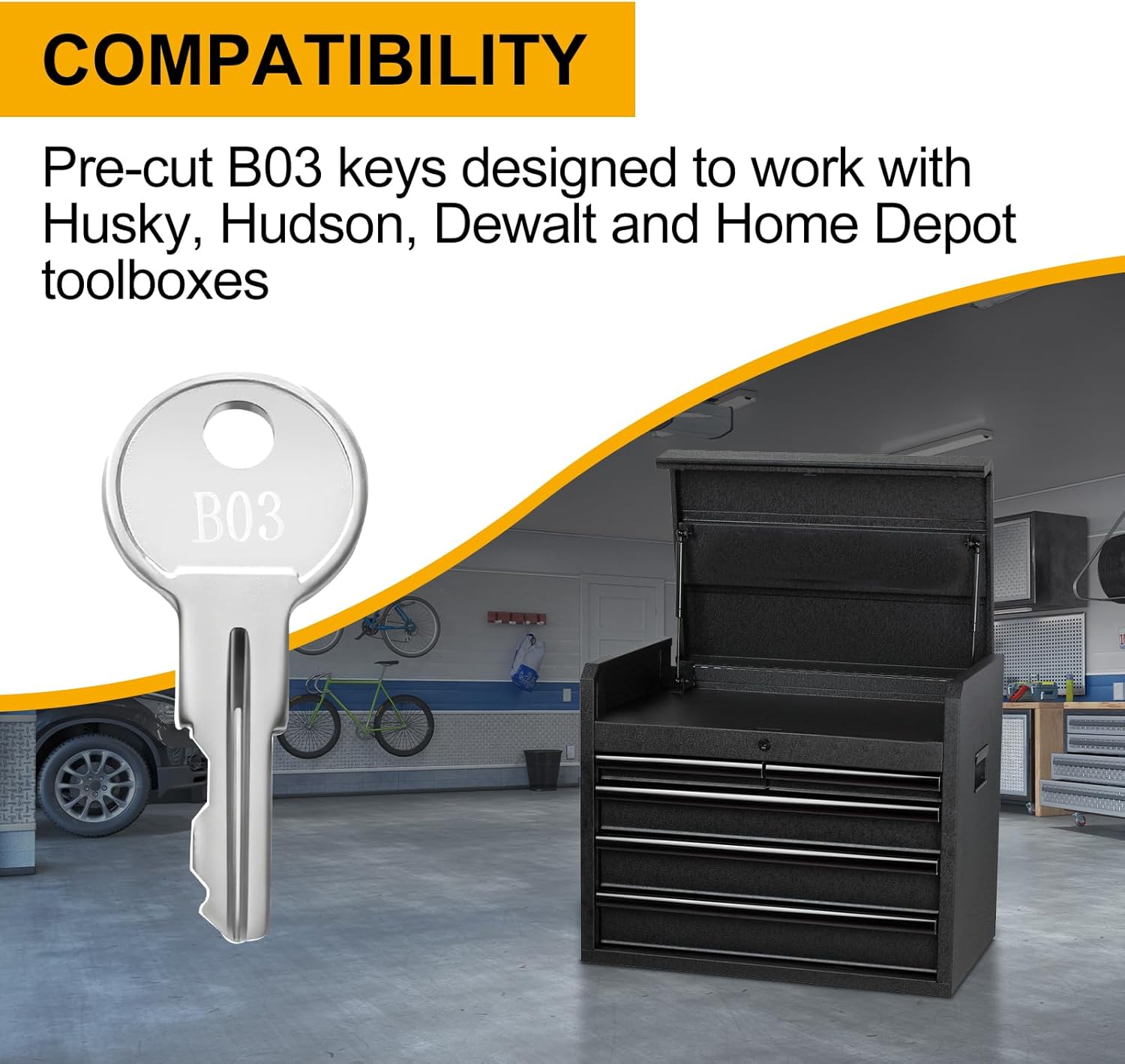 B03 Replacement Keys for Husky Tool Box, Hudson, Dewalt Tool Boxes, 2-Pack