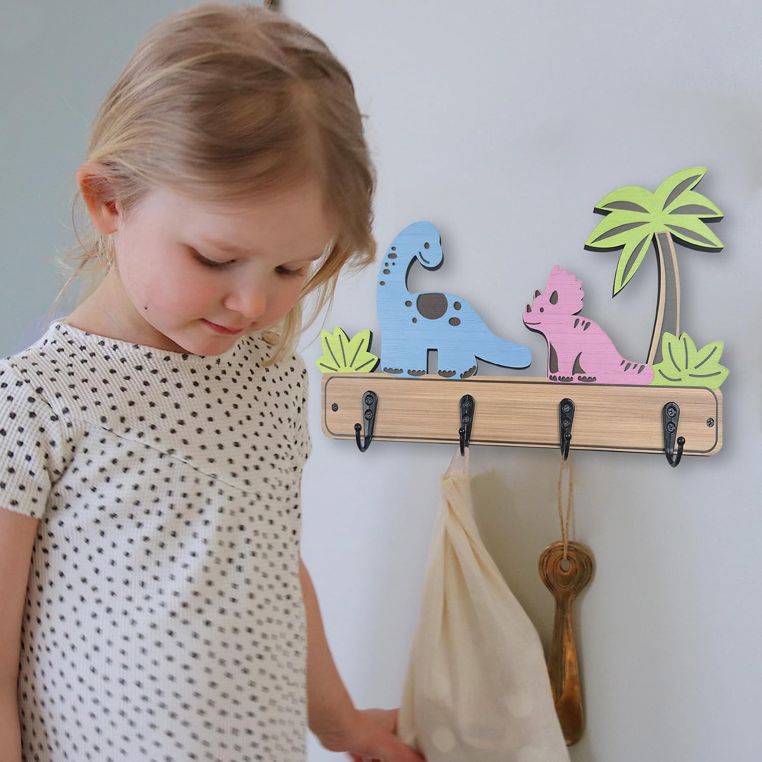 Kids Toddler Animal Coat Rack-13.7" Long Wooden Colorful Cute Nursery Towel Wall Hooks Mount