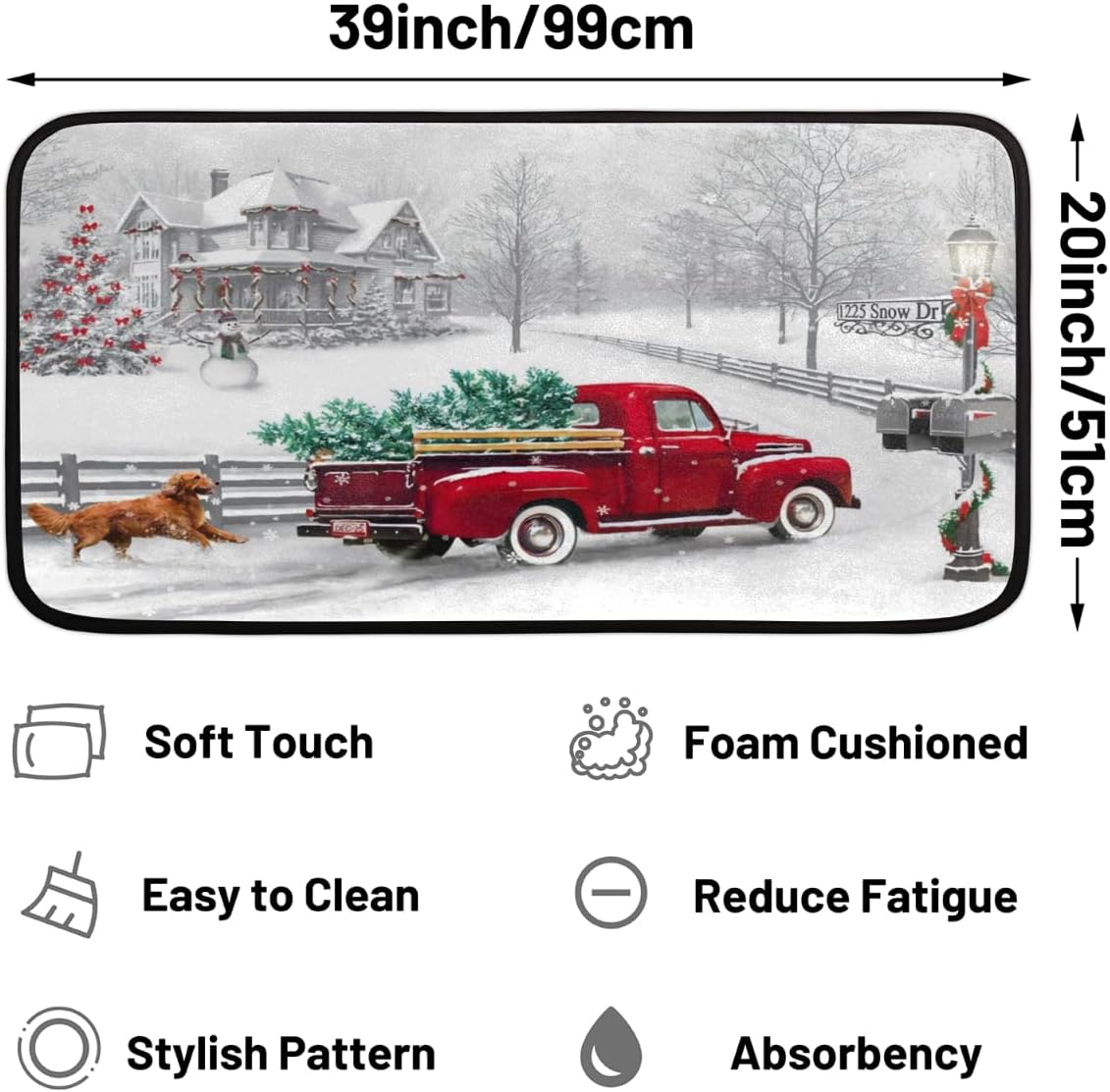 Christmas Kitchen Mats Runner Rug Red Truck Dog Winter Comfort Standing Mat Non-Slip Xmas New Year Area Rug Carpet for Floor Indoor Decor 39 x 20 Inch