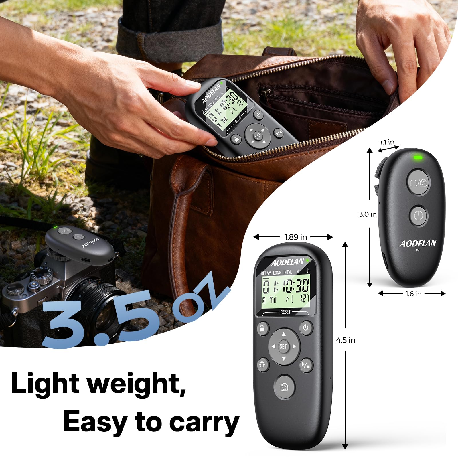 Aodelan Déclencheur à distance rechargeable avec minuteur d'intervalle pour appareil photo Canon Rebel T7, T6, T3i, R5 Mark II, R6 II, R8, R10, RP, SL2, SL3, 6D II