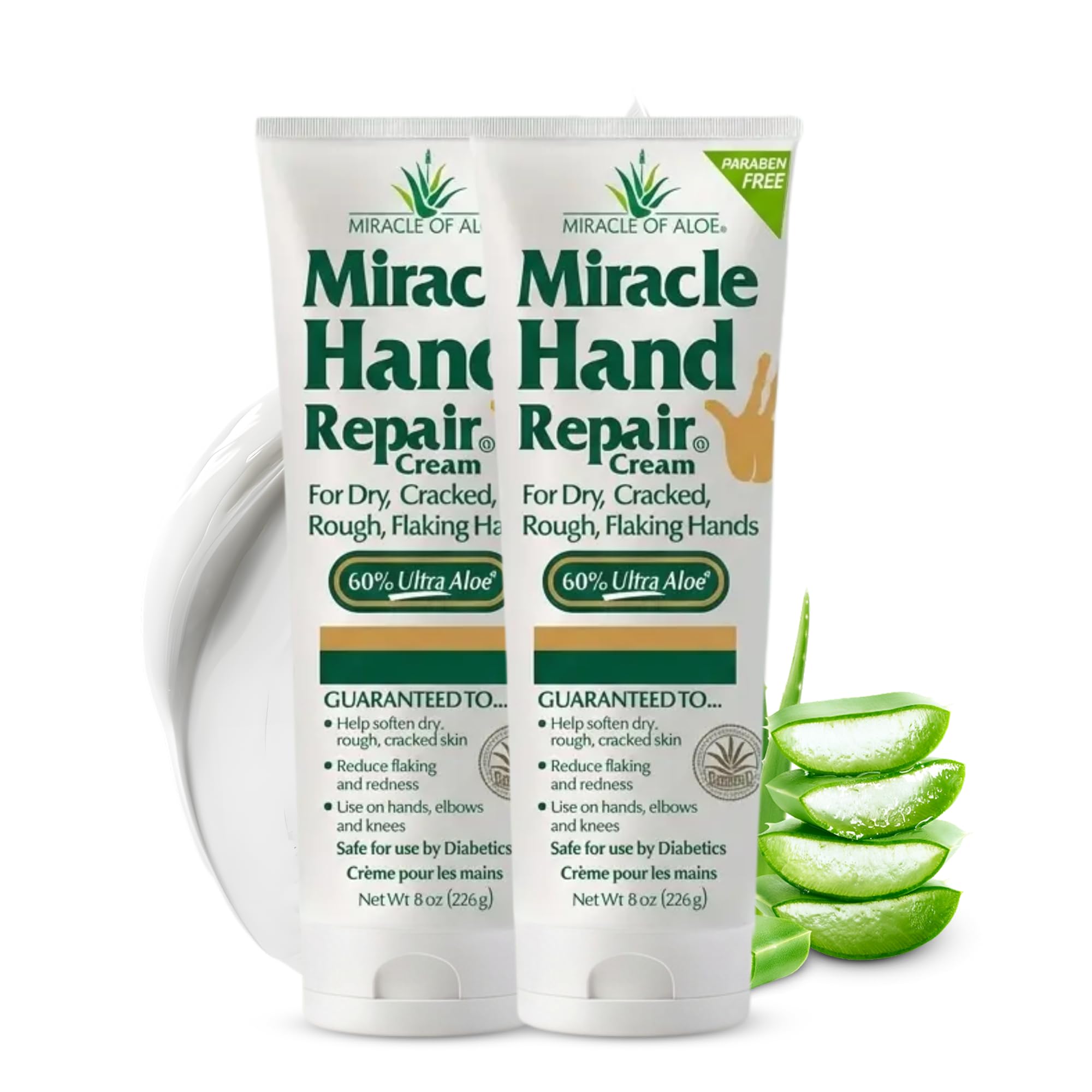 Miracle Repair Hand Cream For Dry Cracked Hands, 8 Oz, 2 Pack, Non Greasy | Cream With 60% Aloe Vera, Hand Moisturizer For Working Hands, Fast