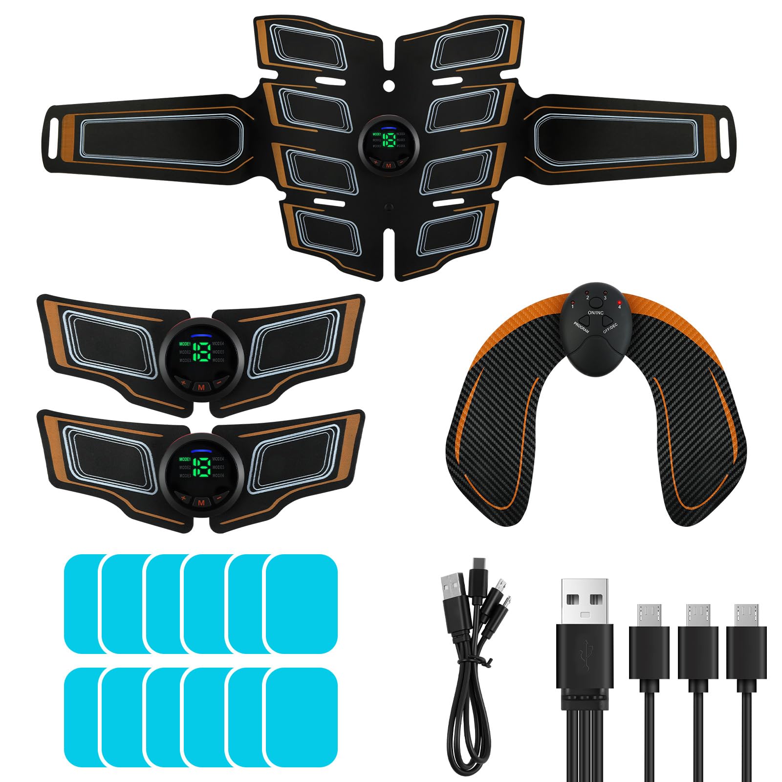 Aolso Electrostimulateur Musculaire, Ceinture Abdominale Electrostimulation, 6 Modes et 18 Intensités, Abdos Musculation Appareil pour Abdos/Bras/Jambes/Fesses,Homme Femme