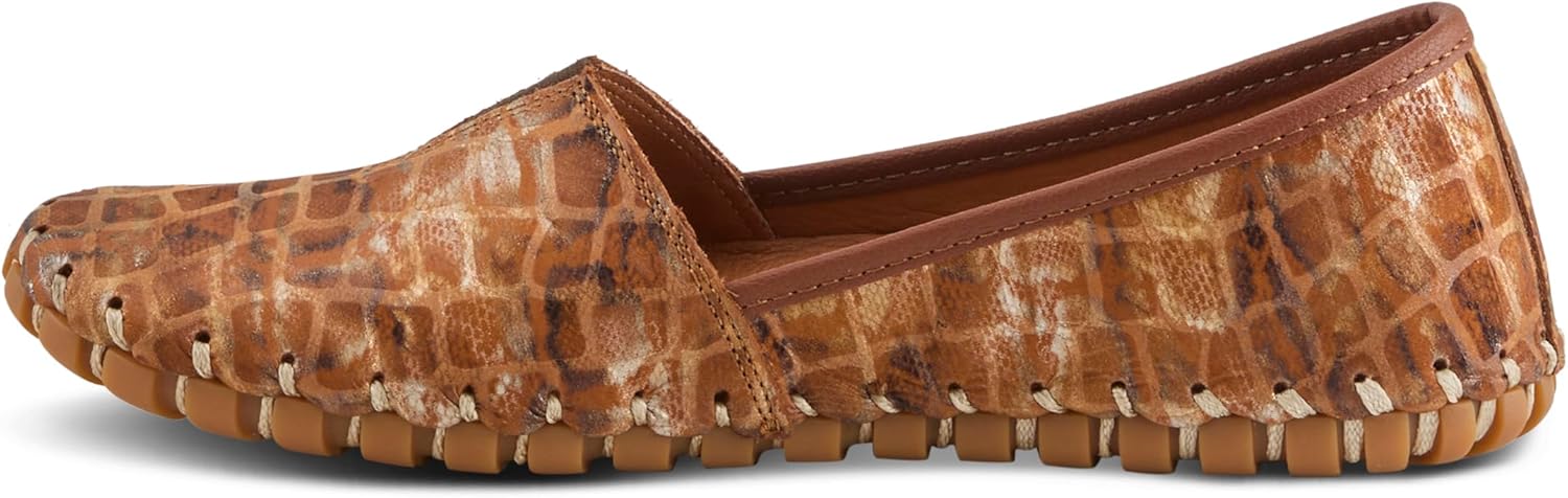 Spring Step Women's Kathaleta Premium Leather Slip-On Moccasin Shoes – Comfortable Flat Ladies Shoes with Removable Insole, Rubber Sole & Elegant Stitch Detailing