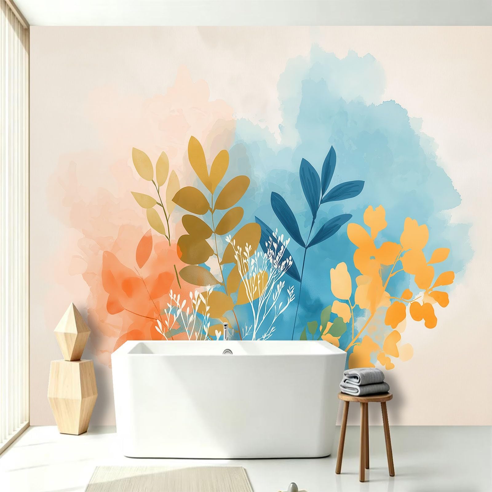 Carta da parati con foglie vegetazione, decorazione murale da parete, poster moderno, astratto, arte botanica, design fotografico per soggiorno e camera da letto, 400 x 280 cm (larghezza x altezza)