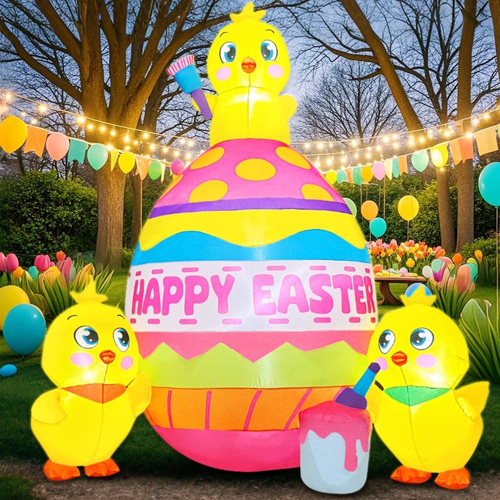 5.5FT Easter Inflatable Three Chicks with Colorful Eggs Decorations, Blow up Yard Decorations with Led Lights for Holiday Party Garden Lawn Decor - Image 4