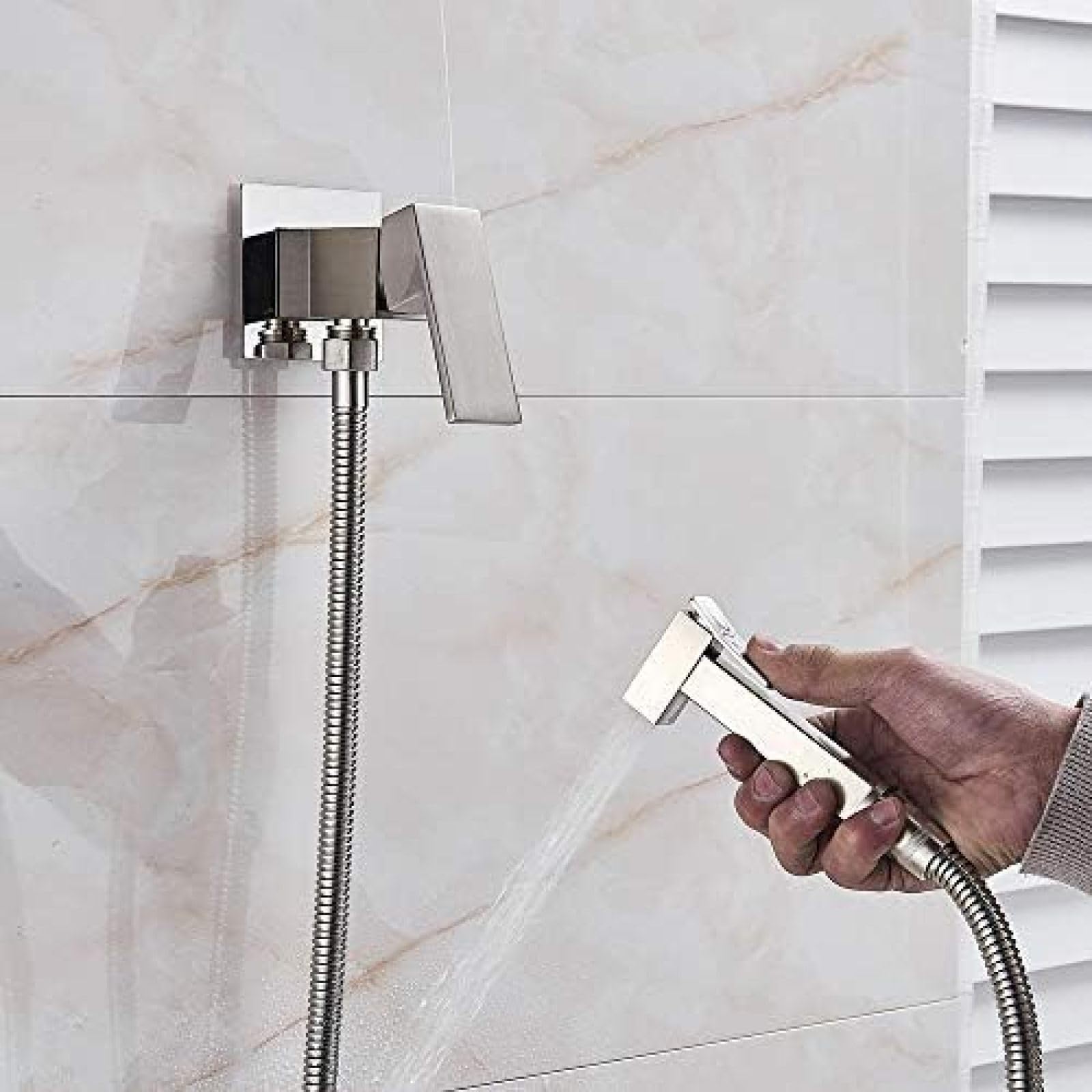 Rubinetto Bidet in Ottone, Miscelatore Doccia, Acqua Calda e Fredda, Rubinetto a spruzzo Quadrato, rubinetti per WC - Nichel Spazzolato, Nichel Spazzolato (Nichel Spazzolato)