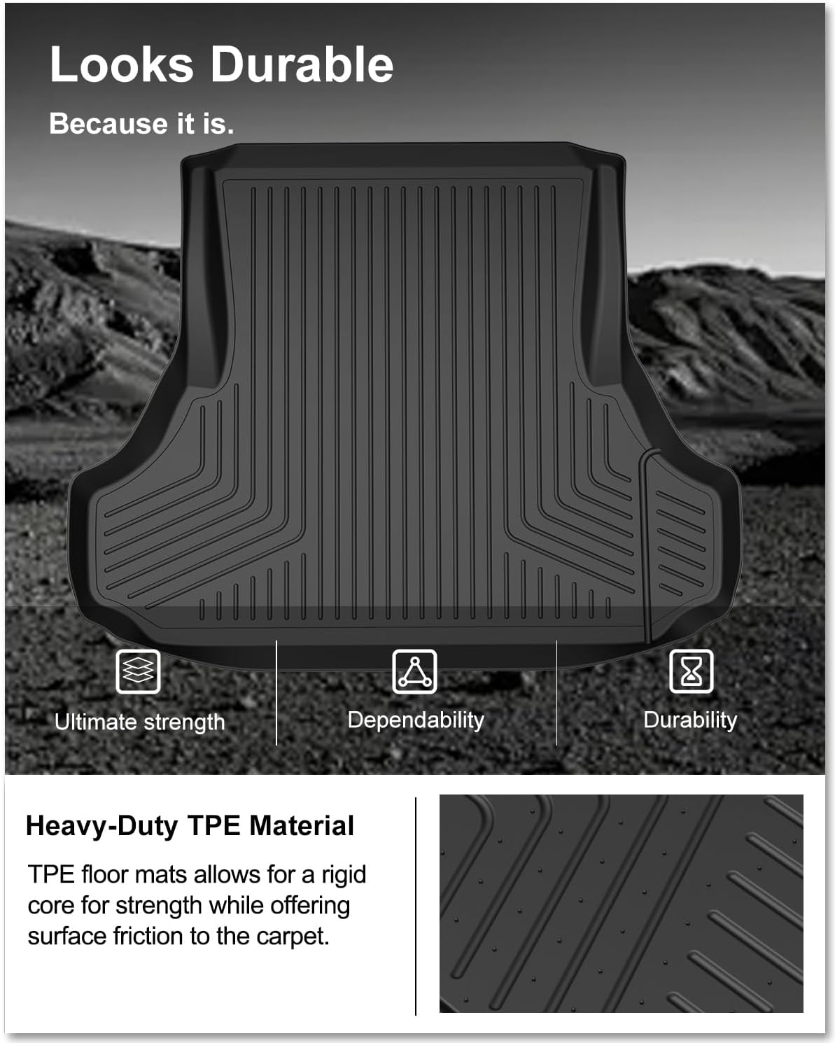 KIWI MASTER Cargo Mat for 2011-2023 Dodge Charger/Chrysler 300, Custom Fit All Weather Rear Cargo Liner, Heavy Duty TPE Tray Trunk Mat, Black - Image 5