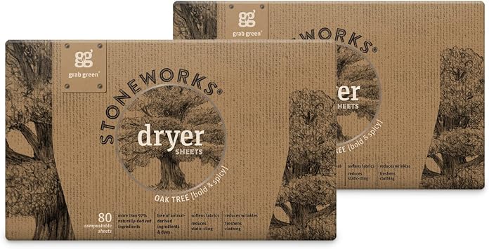 Grab Green Stoneworks Cruelty-Free Dryer Sheets | Softens Fabrics, Freshens Clothing & Reduces Static-Cling and Wrinkles | Plant Based | Oak Tree Scent 160 Sheets