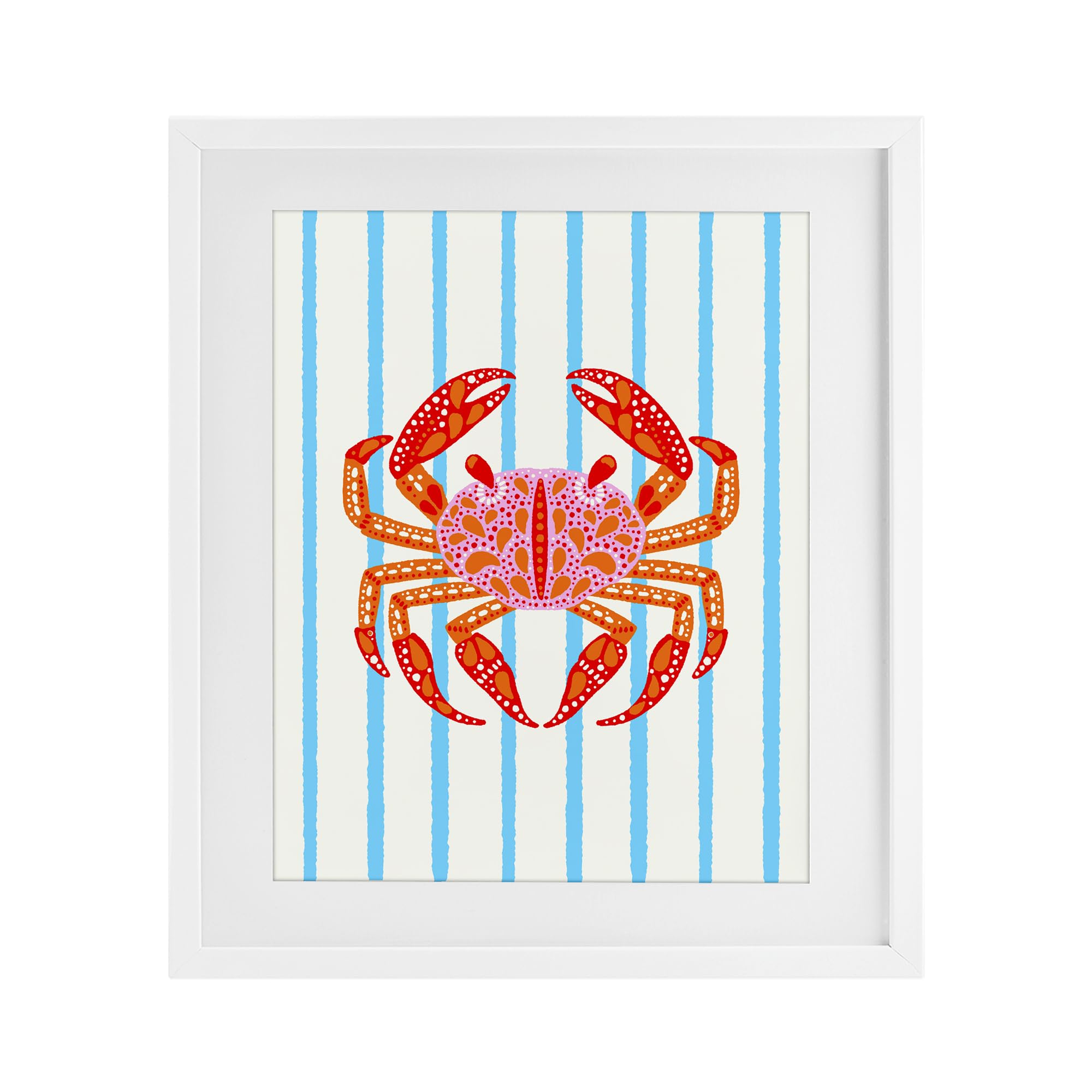 Stupell Industries Coastal White (Textured) Bright Crab Striped Nautical Comic, 17 X 21 Inch Framed Print Under Glass