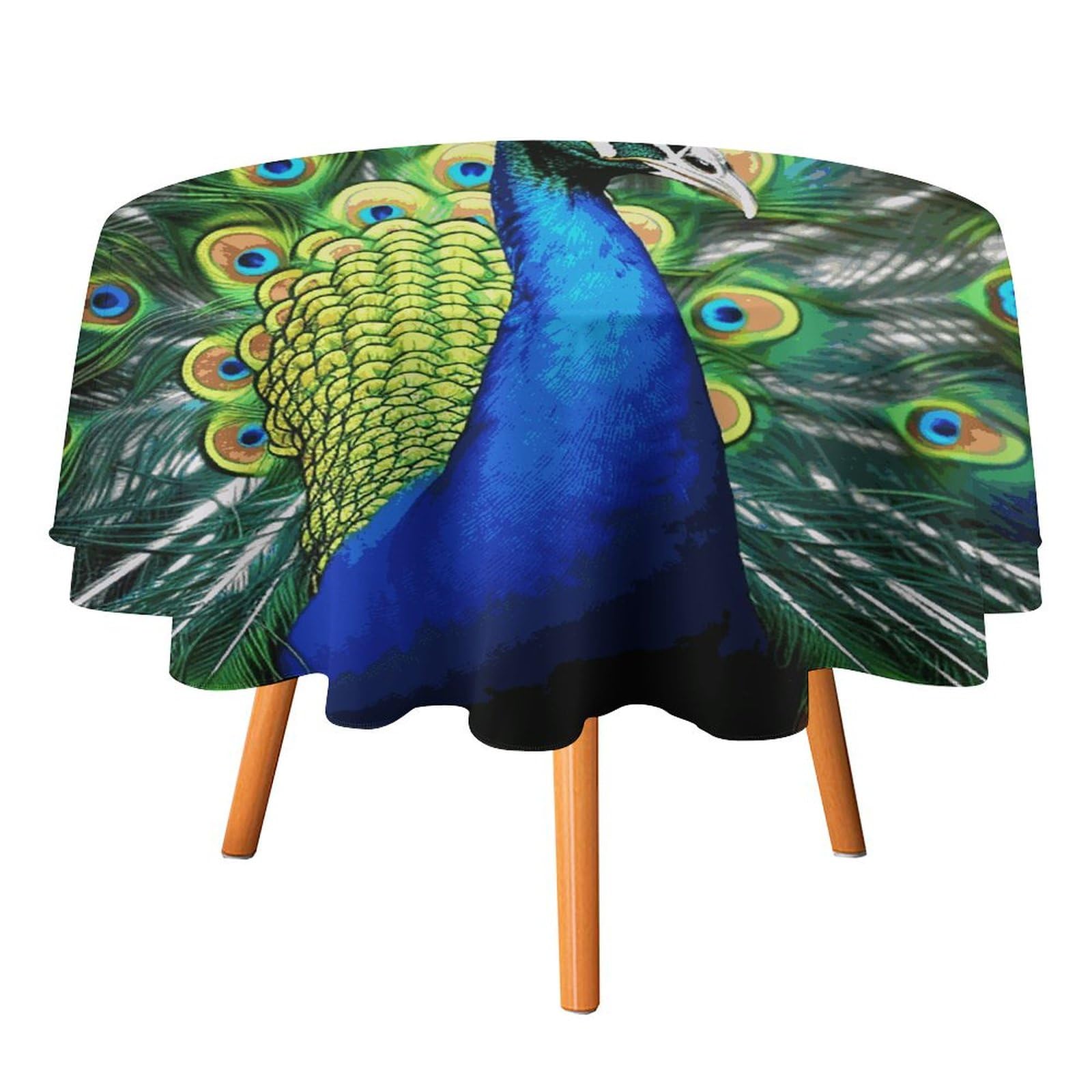 Nappe ronde en polyester lavable paon bleu extérieur