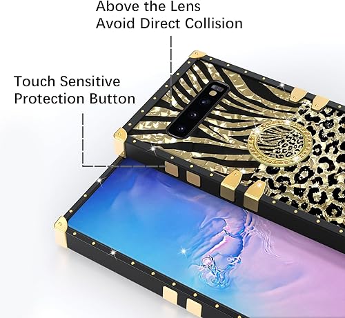 Miniatura 6 de Funda para Galaxy S10E, para Samsung S10E, con soporte de anillo de soporte, retro, elegante, de lujo, brillante, estampado de leopardo, guepardo,