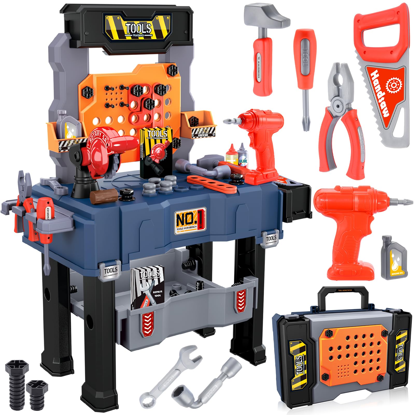 Kids Work Bench Tool Box: Toys for 3 4 5 6 Year Old Boys Kids Tool Set DIY Educational Set Foldable Tool Bench Boys Toys Age 3-6 Realistic Toy Tools, Gifts for 3 4 5 Year Old Boy Girls