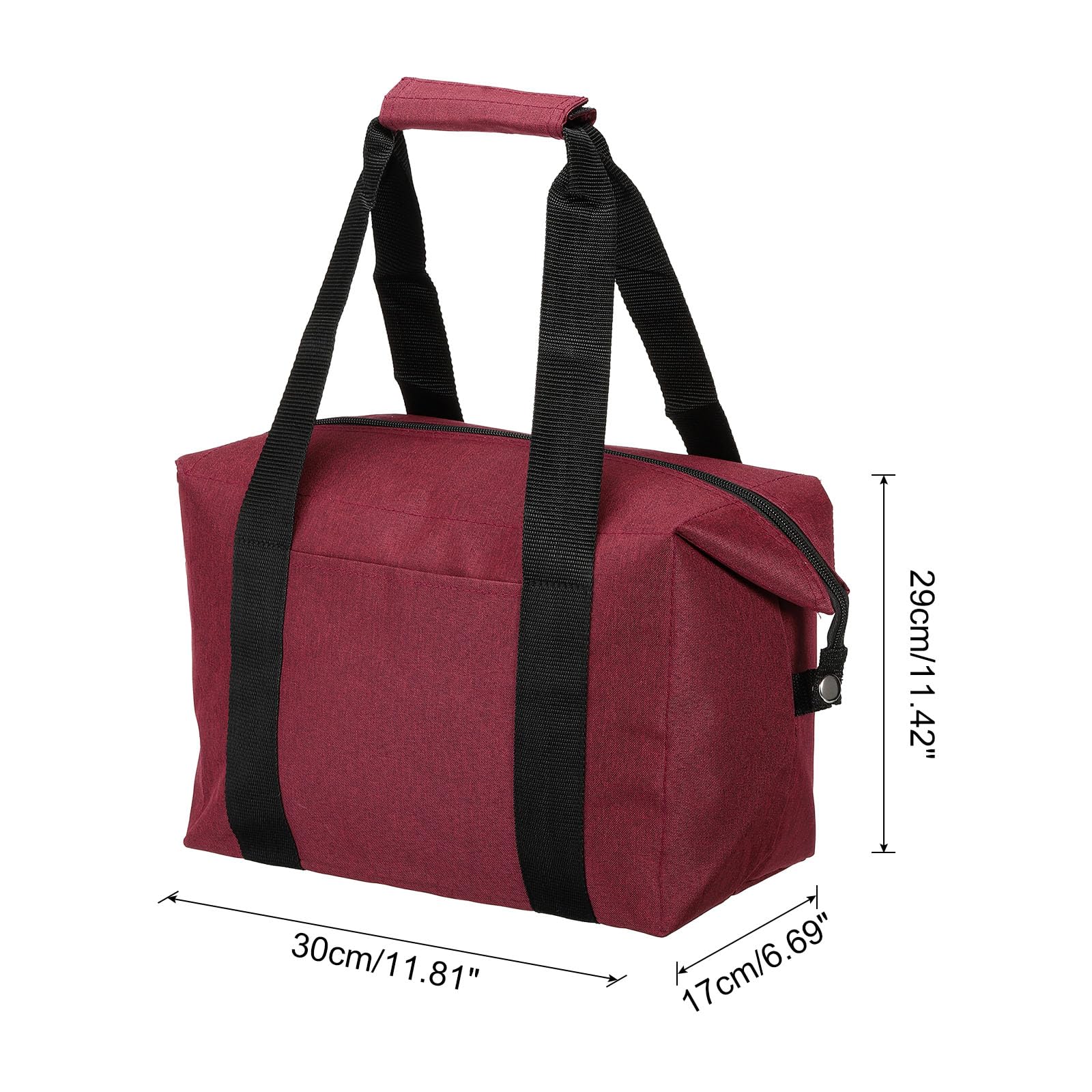 Sac à déjeuner isotherme en tissu Oxford imperméable, sac fourre-tout thermique portable, boîte à déjeuner, récipient alimentaire pour le travail, le bureau, l'extérieur, 29 x 17 x 30 cm, rouge vin