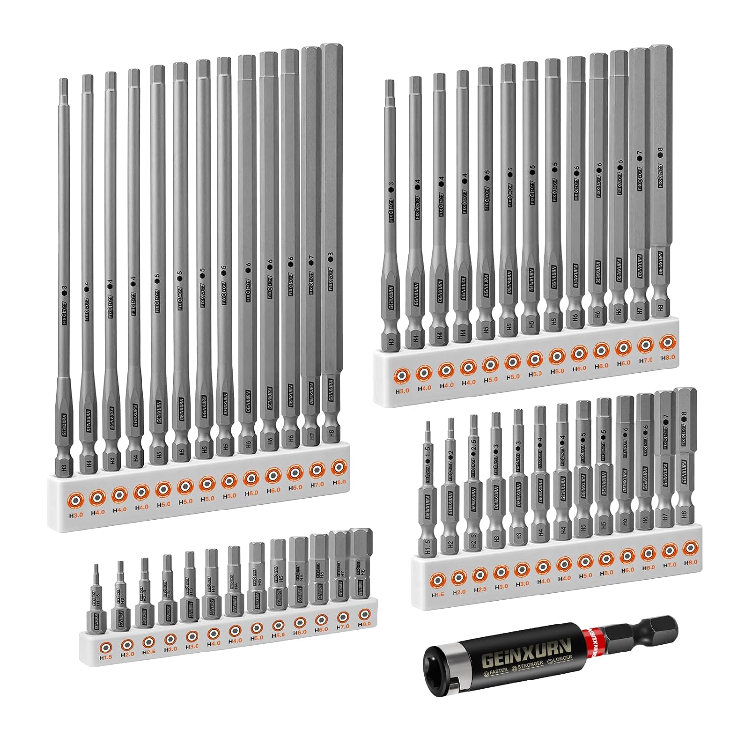 Geinxurn 53Pieces Fixedge Screwdriver bit Set,1"/2"/4"/6" Mixed Hex Magnetic Alloy Steel Insert Power Bits Tips with Impact Bit Holder Stored in Storage Organizer for Home Repair