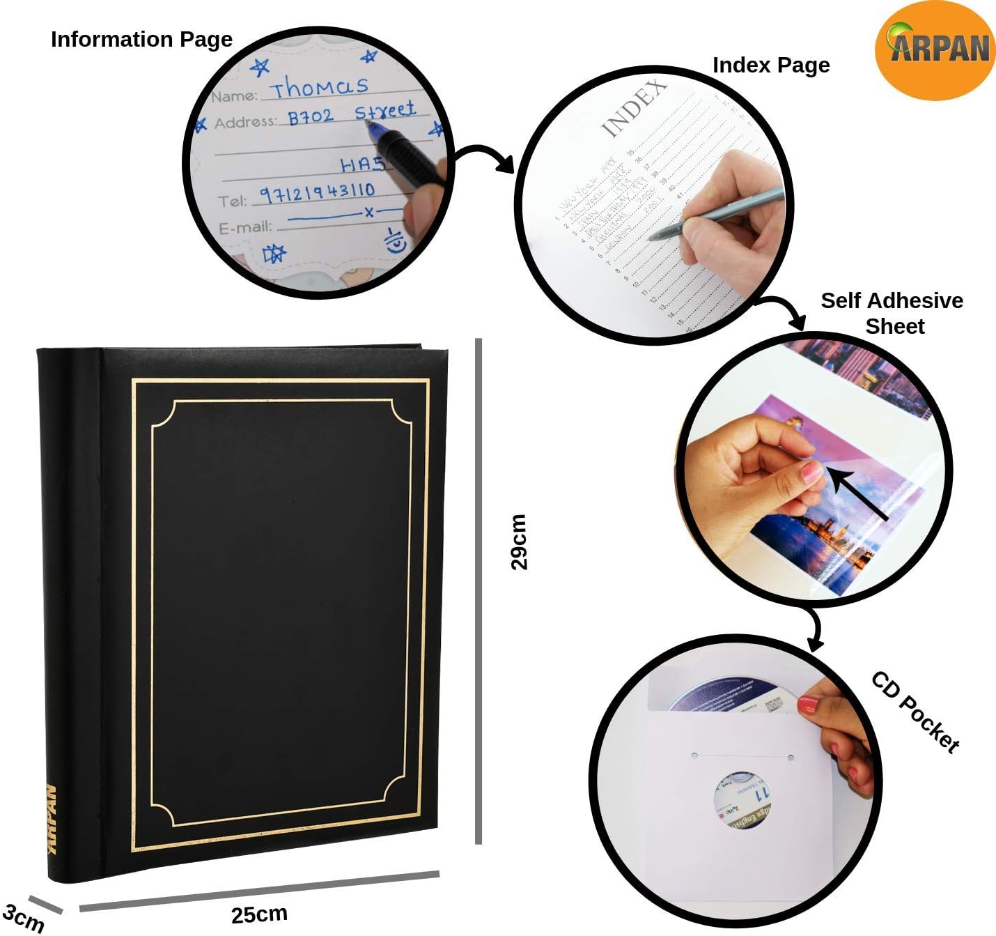 ARPAN CL-6802x2 2 x Large Deluxe Self Adhesive Photo Album totaling 80/Sheet 160/sides-Black, Paper