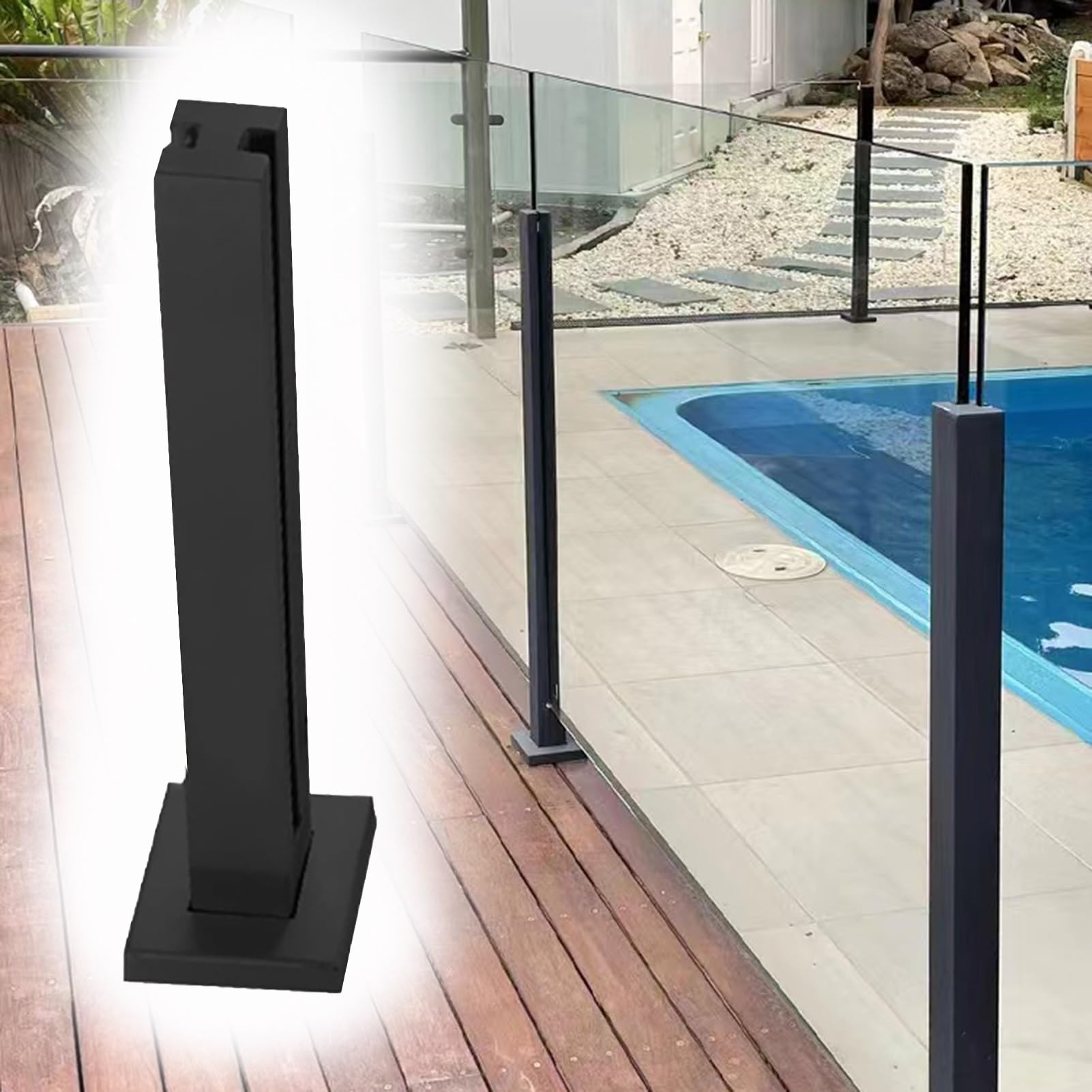 Poteau de fixation de balustrade en verre noir haut de gamme pour intérieur