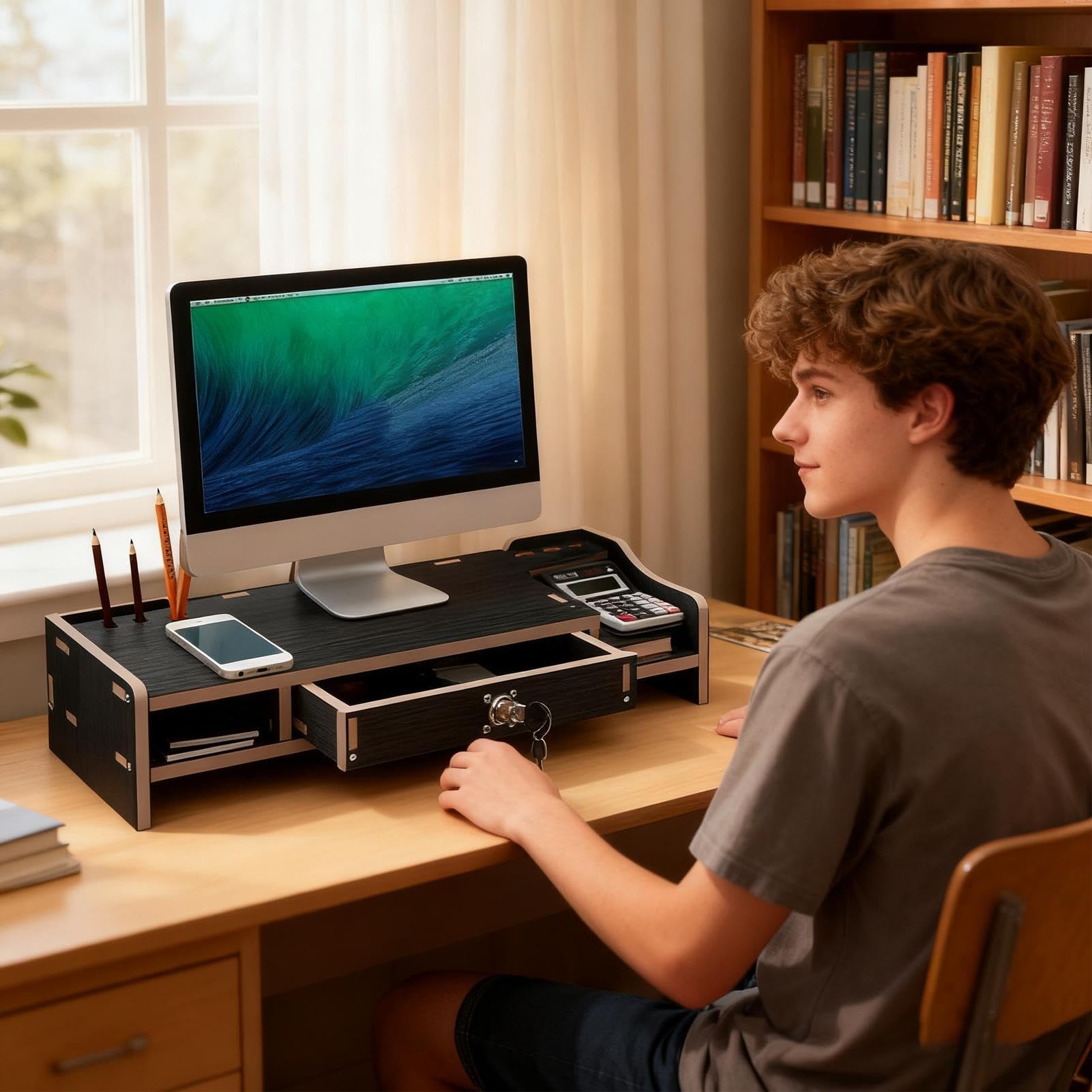 Soporte para Monitor de Escritorio Estante De Almacenamiento Para