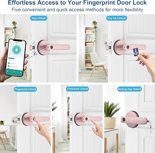 Miniatura 3 de Cerradura de puerta de huellas dactilares, perilla inteligente de puerta con entrada sin llave, cerradura de puerta biométrica con control de