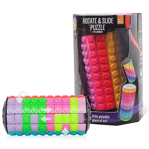 R.Y.TOYS Rotate and Slide Puzzle-Design Patent,Fidget Toys(Restore Order/Create Patterns) 12 Colors,10 Layers-Open Cover for Quick Play,Brain Teaser,Sensory Toys,Birthday Gifts,Easter Basket Stuffers